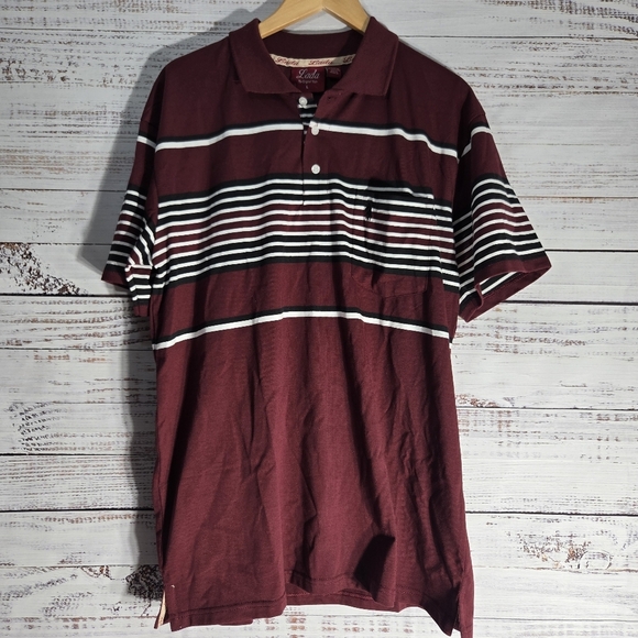 Lada The Original Style Burgundy Striped Colorblock Polo Shirt Mens Sz L - Picture 1 of 6
